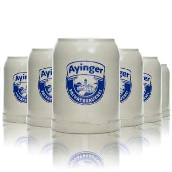 6x Ayinger beer mug 0.5l clay Seidel handle glass jugs...