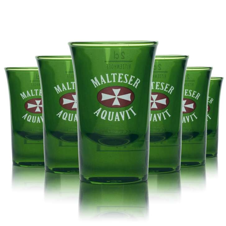 6x Malteser Glass 2cl Shot Short Stamper Schnapps Glasses Calibrated Gastro Aquavit