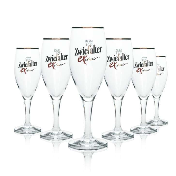 6x Zwiefalter Klosterbräu beer glass 0.2l goblet gold rim Sahm Exclusiv Pils glasses tulip