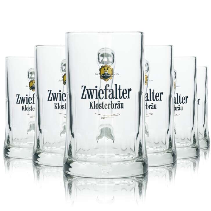 6x Zwiefalter Klosterbräu beer glass 0.5 mug Sahm Seidel handle glasses mugs Beer