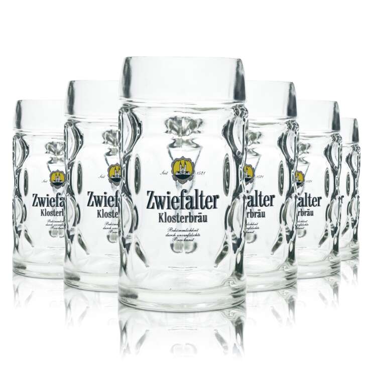 6x Zwiefalter beer glass 0,5l mug Klosterbräu Stölzle Seidel handle glasses mugs tankards
