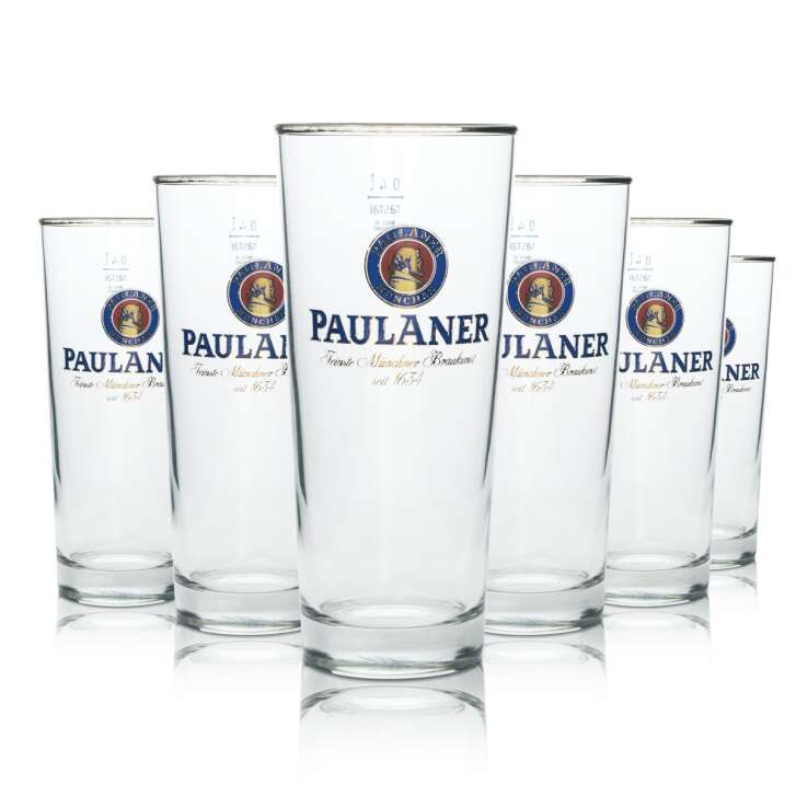 6x Paulaner Beer Glass 0,4l Willi Mug Rastal Pint Glasses Light Brewery Beer Munich