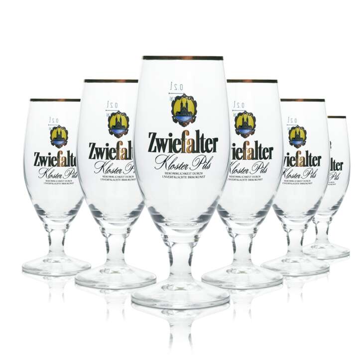 6x Zwiefalter beer glass 0.2l Tulip Kloster Pils gold rim Rastal Tulip glasses Stiel brewery