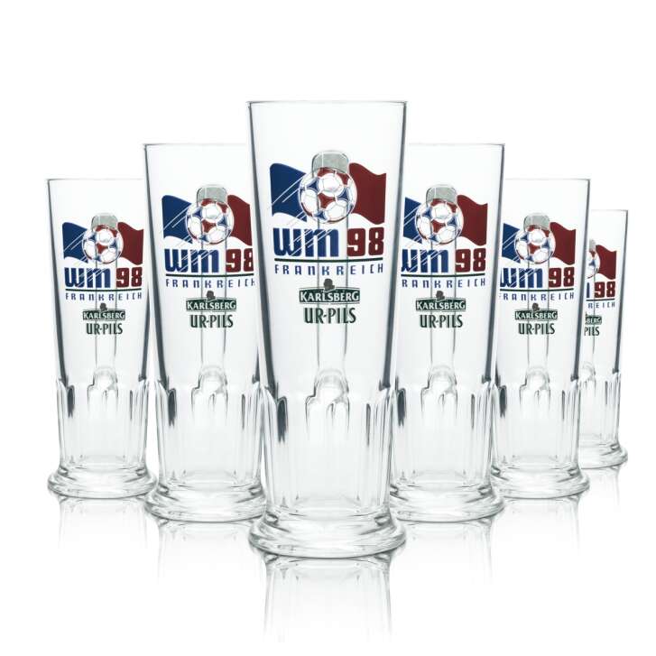 6x Karlsberg Beer Glass 0,3l Ur-Pils Krug World Cup 1998 France Sahm Seidel Henkel Glasses