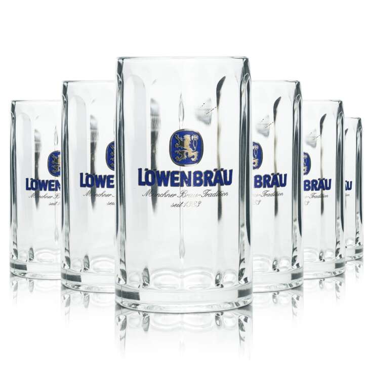 6x Löwenbräu beer glass 0.4l mug Rastal Seidel glasses handle jugs tankards brewery