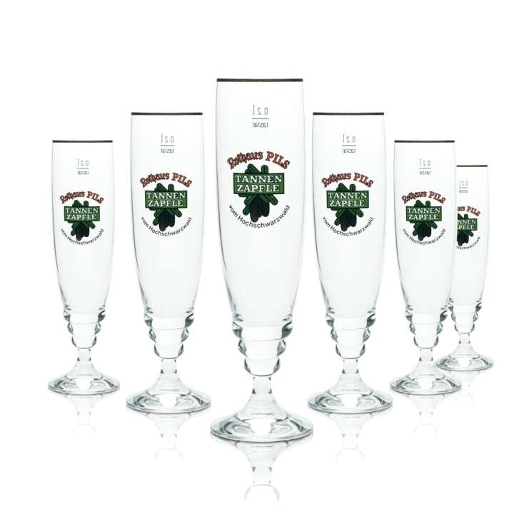 6x Rothaus Beer Glass 0,2l Exclusive Cup Tannen Zäpfle Gold Rim Rastal Glasses