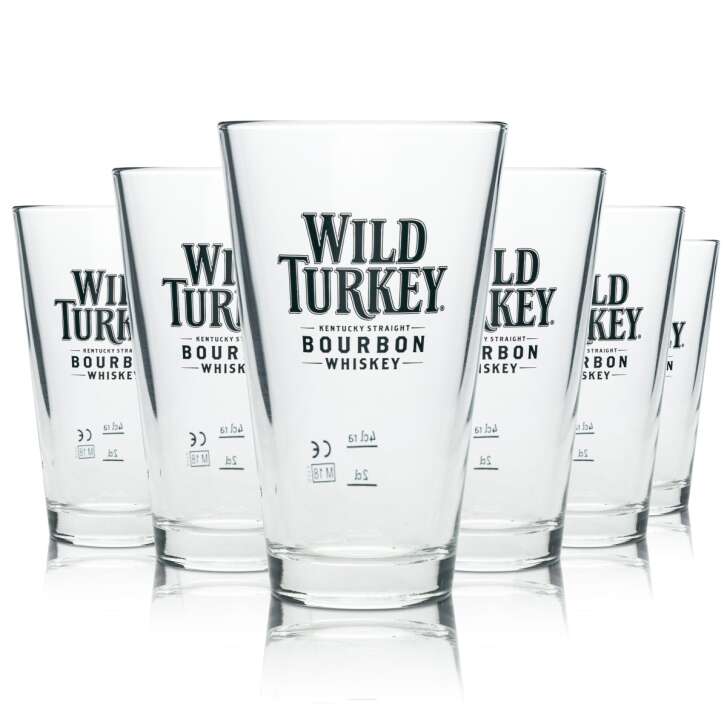 6x Wild Turkey Whiskey Glass Longdrink 250ml Cocktail Glasses Bourbon Tasting Oak
