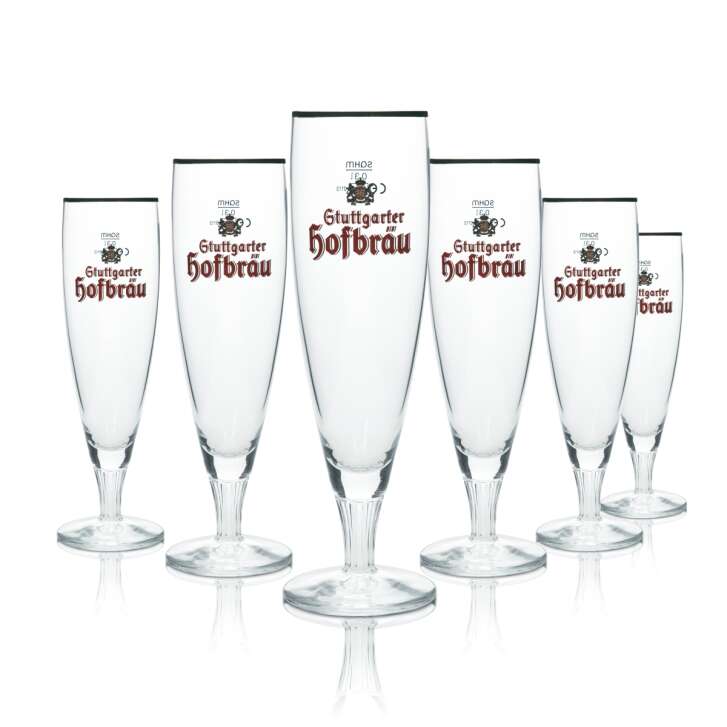 6x Stuttgarter Hofbräu Beer Glass 0,3l Tulip Gold Rim Sahm Cup Glasses Brewery Beer