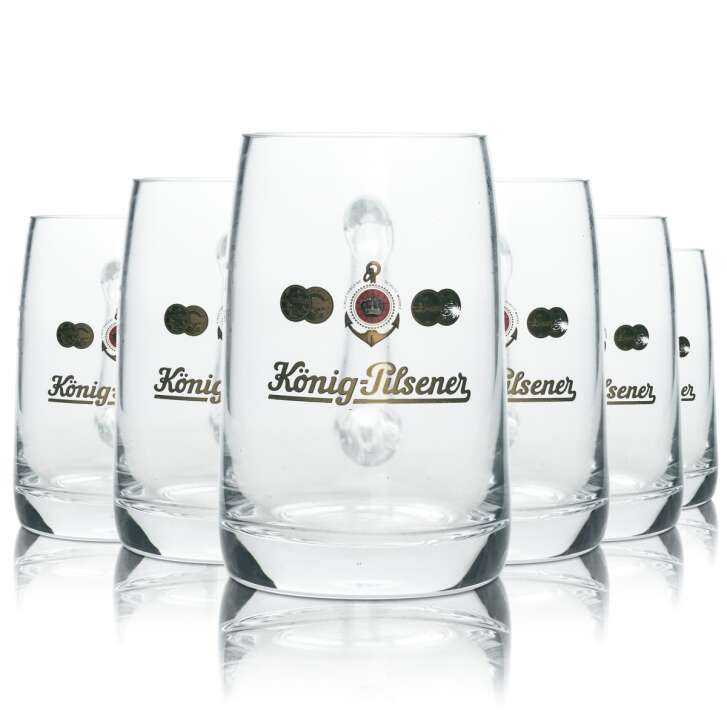 6x König Pilsener beer glass 0.3l mug Seidel handle glasses tankards mugs brewery
