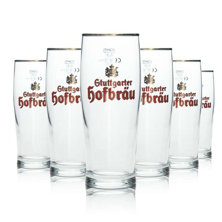 6x Stuttgarter Hofbräu beer glass 0,3l Willi mug gold rim Sahm glasses Pils brewery