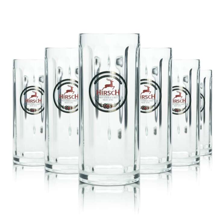 6x Hirsch Bräu beer mug 0.4l glass exclusive Seidel handle glasses tankards mugs