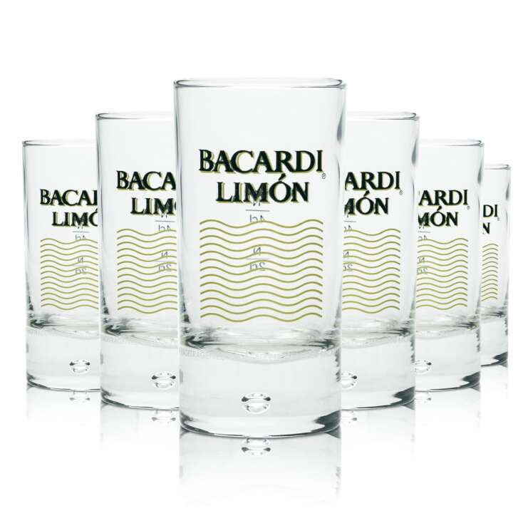 6x Bacardi Limon Rum Glass Shot 2cl 4cl Short Glasses Stamper Schnapps Luftperle