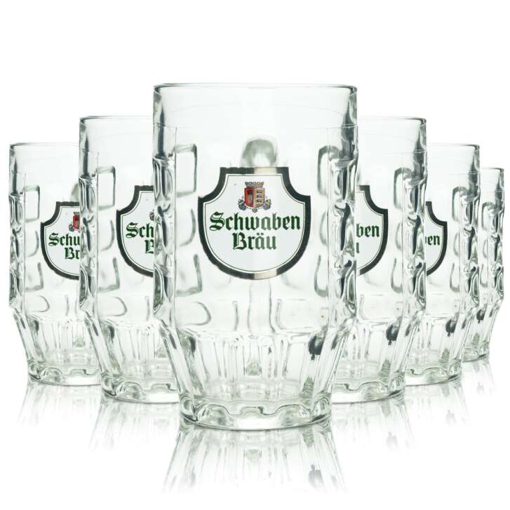 6x Schwaben Bräu beer glass 0.4l mug Seidel Henkel glasses tankards jugs logo