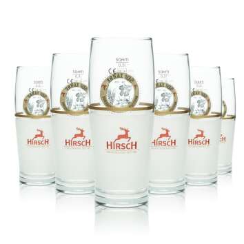 6x Hirsch Bräu beer glass 0.3l 500 years German...