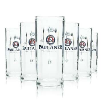 6x Paulaner beer glass 0,5l mug Sahm Seidel handle...