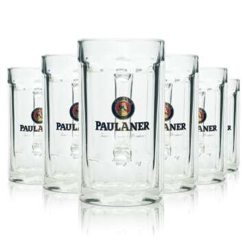6x Paulaner Beer Glass 0,3l Mug Handled Glass Sahm Seidel...