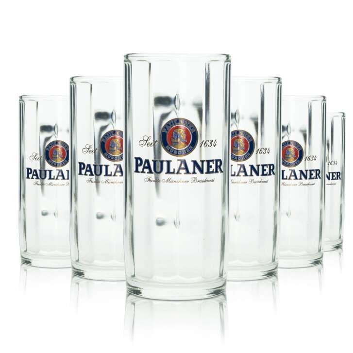 6x Paulaner beer glass 0.3l mug Pils Seidel Sahm handle glasses tankard mugs Beer