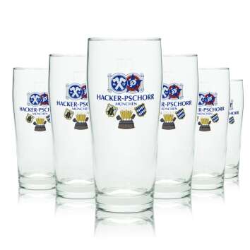 6x Hacker Pschorr Beer Glass 0,4l Mug Ruhr Glasses Willi...