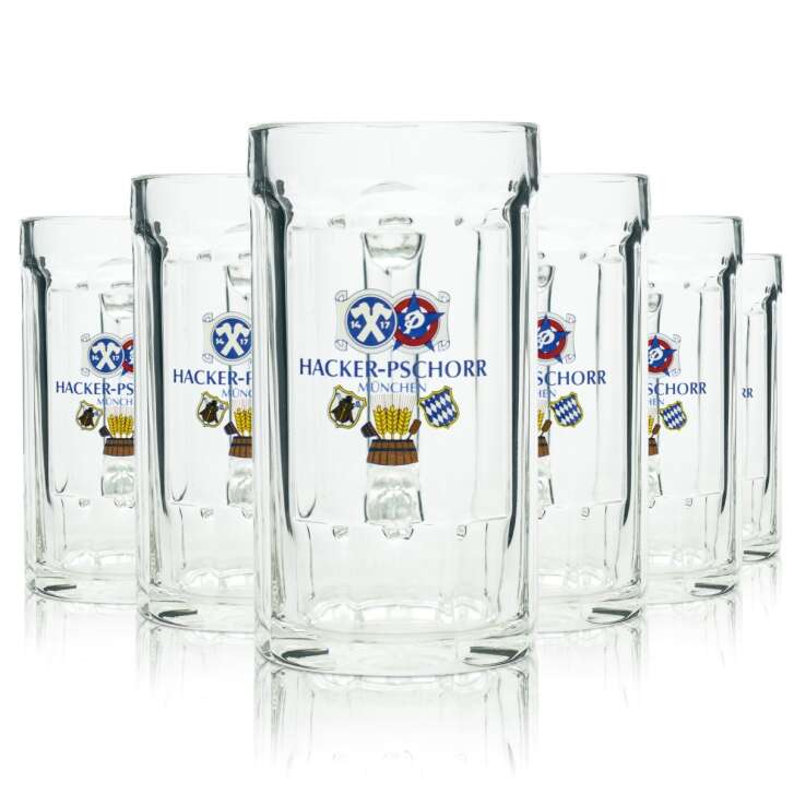 6x Hacker Pschorr beer glass 0,3l mug Sahm Seidel handle glasses tankards mugs bar
