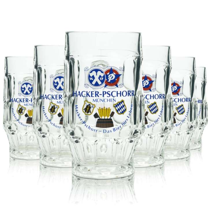 6x Hacker Pschorr beer glass 0,4l mug Munich Seidel Henkel Gläser Humpen Helles
