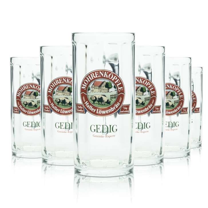 6x Haller Löwenbräu beer glass 0.3l jug Sahm Mohrenköpfle Seidel glasses jugs