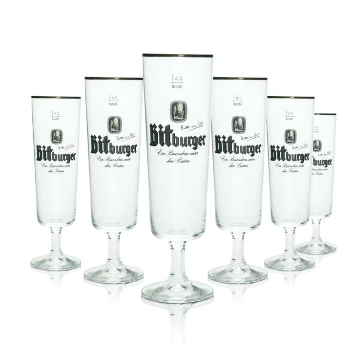 6x Bitburger beer glass 0.4l goblet Rastal retro glasses Pils tulip beer stemware