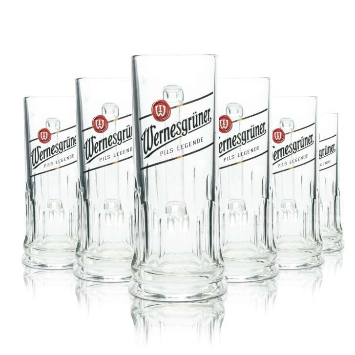 6x Wernesgrüner beer glass 0,4l mug Pils legend Tankards Seidel Rastal glasses