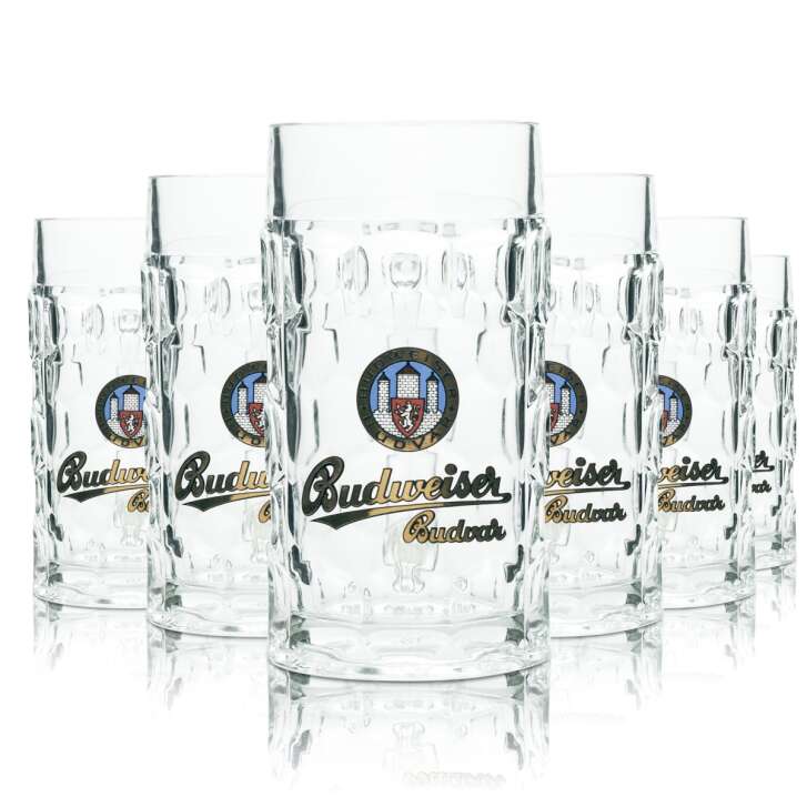 6x Budweiser Budvar beer glass 0.3l mug Seidel Rastal handle glasses tankard Beer