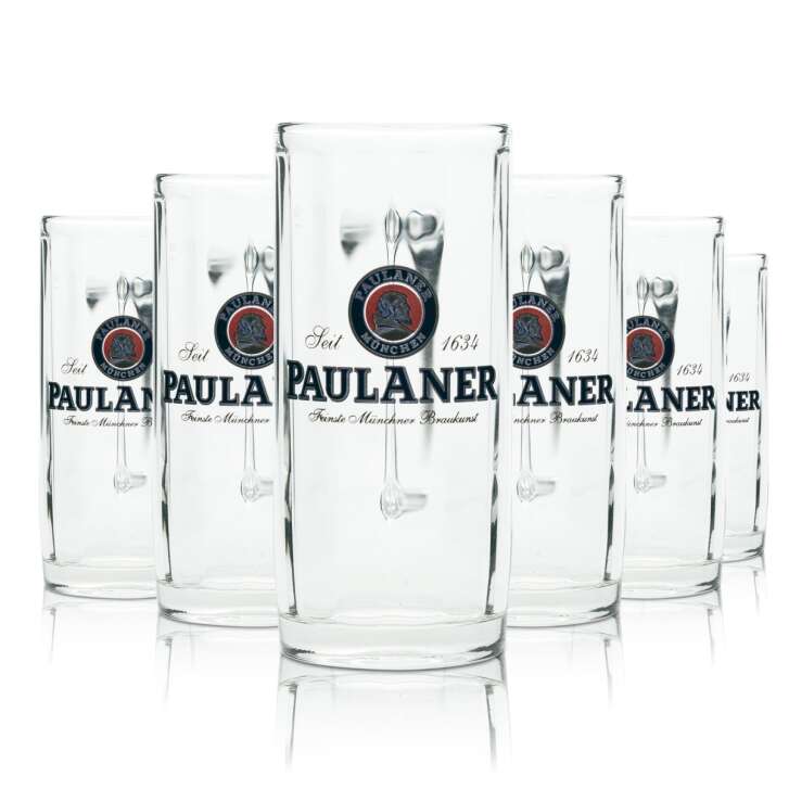 6x Paulaner beer glass 0,2l mug Moldau Sahm Seidel handle glasses Retro Beer