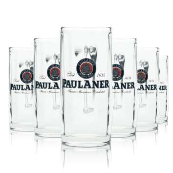 6x Paulaner beer glass 0,2l mug Moldau Sahm Seidel handle...