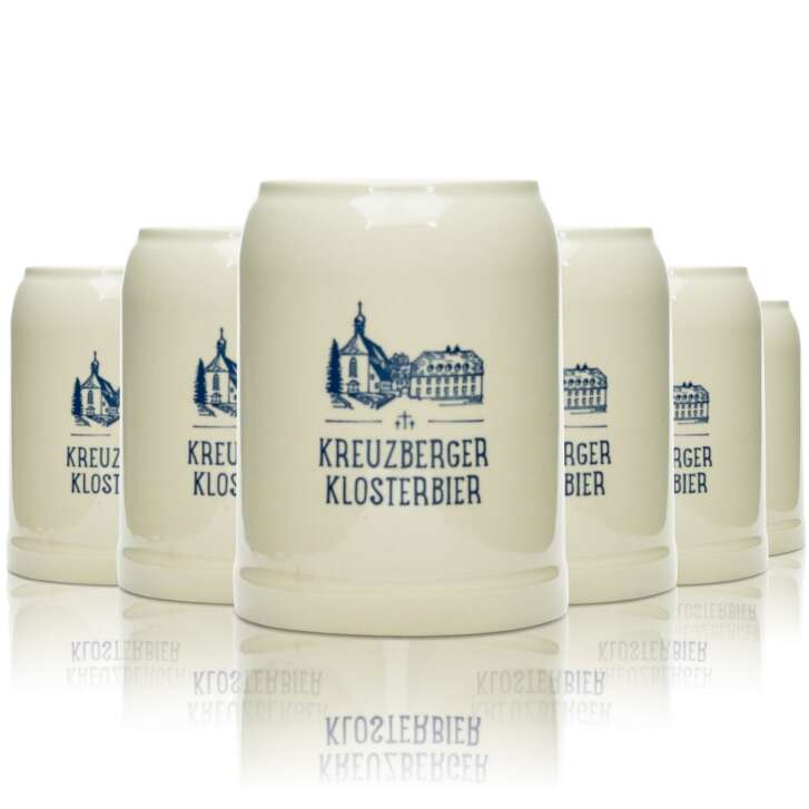 6x Kreuzberger Klosterbräu beer glass mug 0.5l clay Seidel handle glasses stoneware