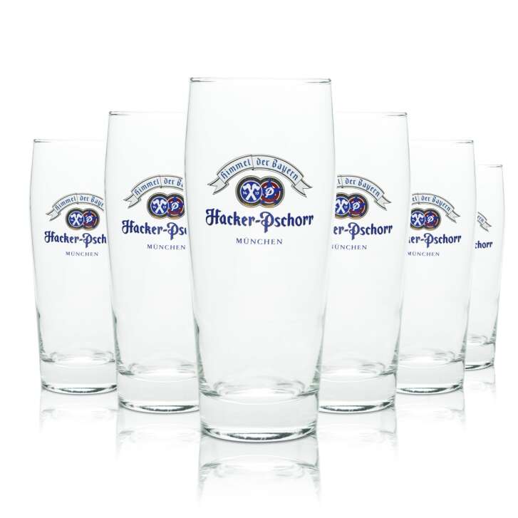 6x Hacker Pschorr Beer Glass 0,5l Willi Beer Mug Heaven of Bavaria Beer Glasses