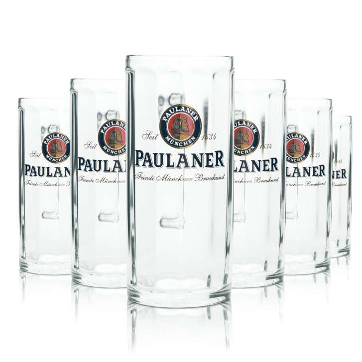 6x Paulaner beer glass 0,4l mug Moldau Seidel Sahm handle glasses mugs Beer