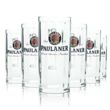 6x Paulaner beer glass 0,4l mug Moldau Seidel Sahm handle...