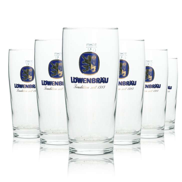 6x Löwenbräu Beer Glass 0,3l Mug Sahm Willi Glasses Pils Helles Export Brewery