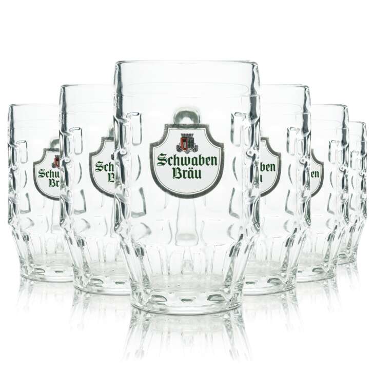 6x Schwaben Bräu beer glass 0,5l mug Seidel glasses handle mugs brewery Beer