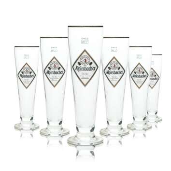 6x Alpirsbacher beer glass 0.25l goblet gold rim pilsner...