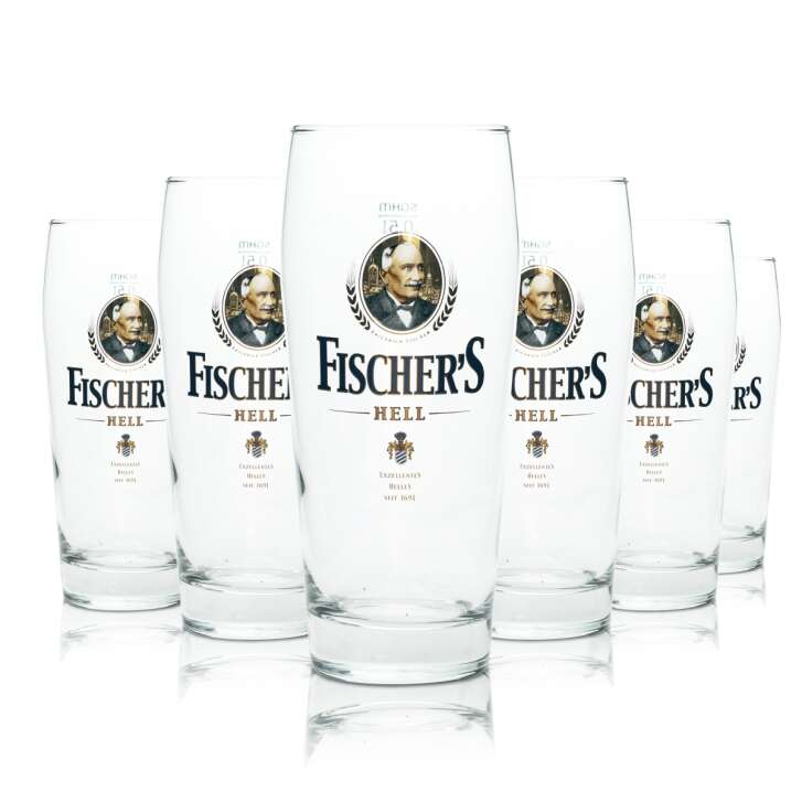 6x Fischers Beer Glass 0,5l Mug Bright Sahm Willi Glasses Pils Cup Tulip Beer