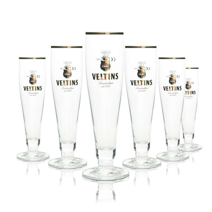 6x Veltins beer glass 0,2l goblet gold rim Ritzenhoff tulip glasses Pils Export