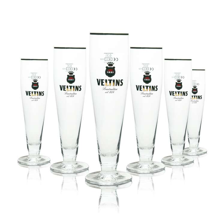 6x Veltins beer glass 0,3l goblet gold rim Ritzenhoff tulip glasses Pils Export