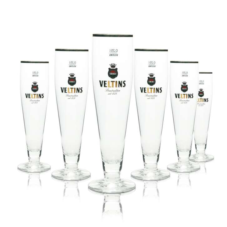 6x Veltins Beer Glass 0,25l Tulip Gold Rim Ritzenhoff Goblet Glasses Pils Brewery