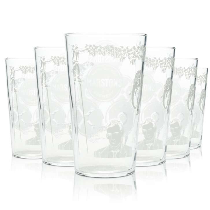 6x Marstons Beer Glass 0,5l Mug Pint Engraving Glasses English Beer Willi Cup