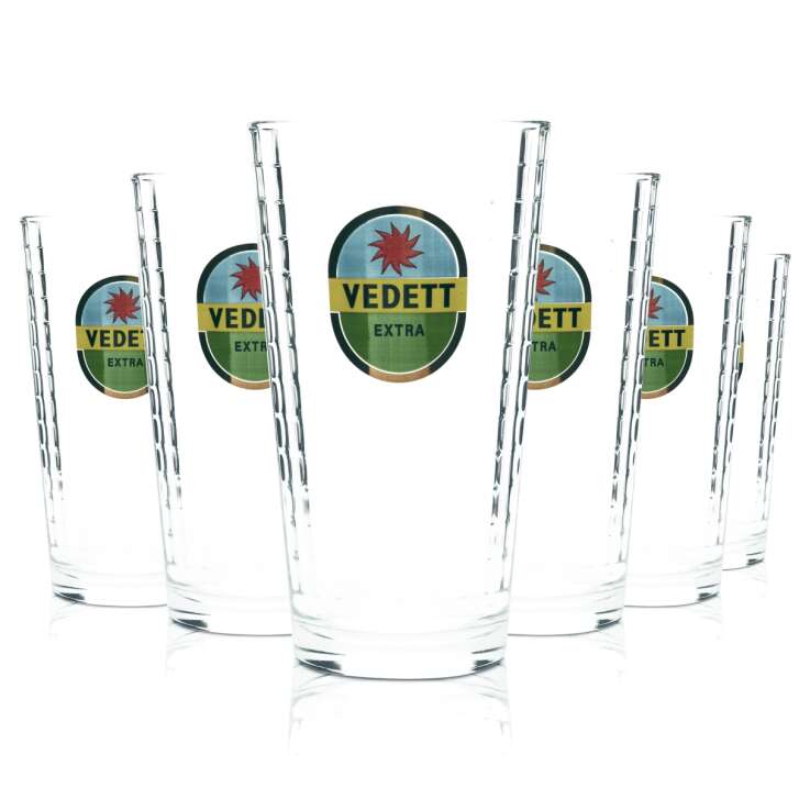 6x Vedett Beer Glass 0,33l Mug "Extra" Relief Glasses Beer Belgium Craft Pils 33cl
