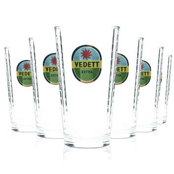 6x Vedett Beer Glass 0,33l Mug "Extra" Relief...