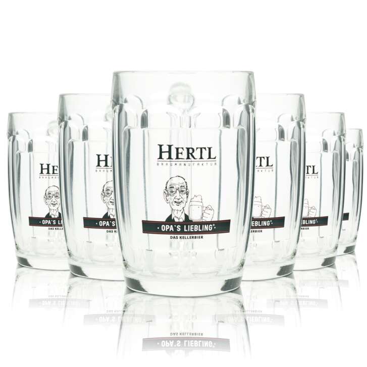 6x Hertl beer glass 0,5l mug Opas Liebling Kellerbier Seidel glasses handle mugs
