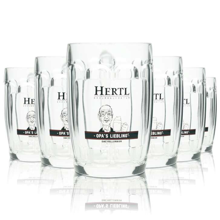 6x Hertl beer glass 0,3l mug Opas Liebling Kellerbier Seidel glasses handle mugs