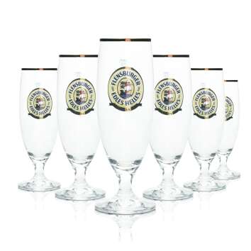 6x Flensburg Beer Glass 0.3l Goblet Noble Light Gold Rim...