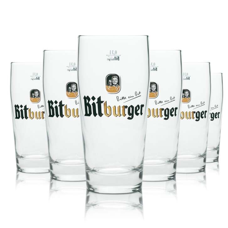 6x Bitburger Beer Glass 0,3l Willi Becher Sahm Pils Glasses Willy Cup Brewery Bar
