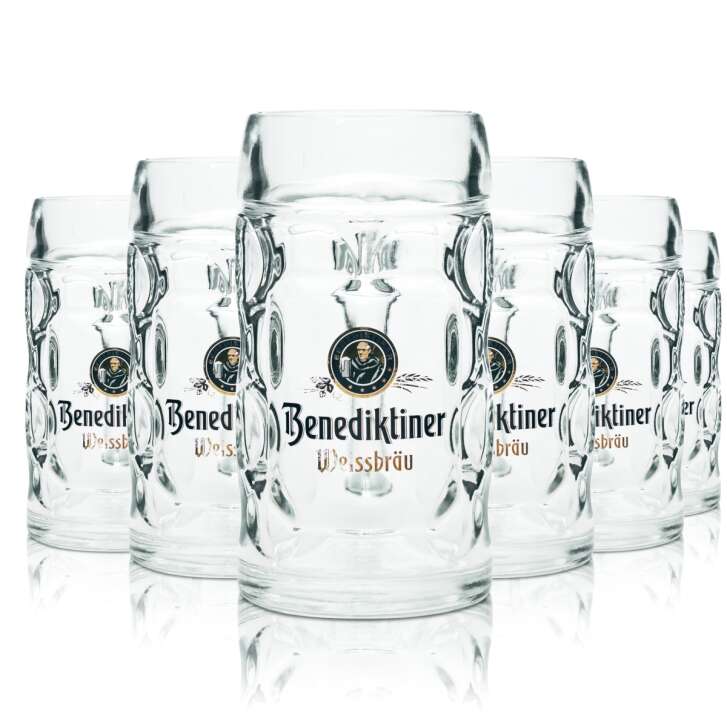 6x Benediktiner Weissbräu beer glass 0,5l mug Isar Seidel handle glasses mugs