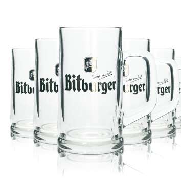 6x Bitburger glass 0.5l mug Seidel Humpen beer Pils...